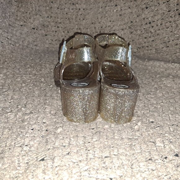 JUJU BABE-Heeled Jelly Sandals-Gold Glitter-UK 5-US 7-Near Mint - Picture 6 of 8